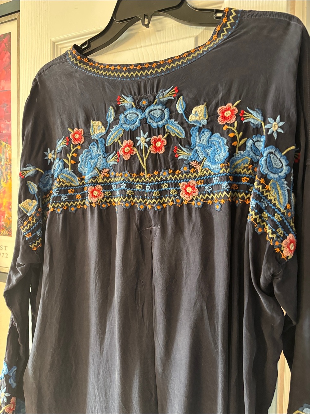 Johnny Was Navy Tunic with Blue and Red Embroidery - Picture 4 of 4